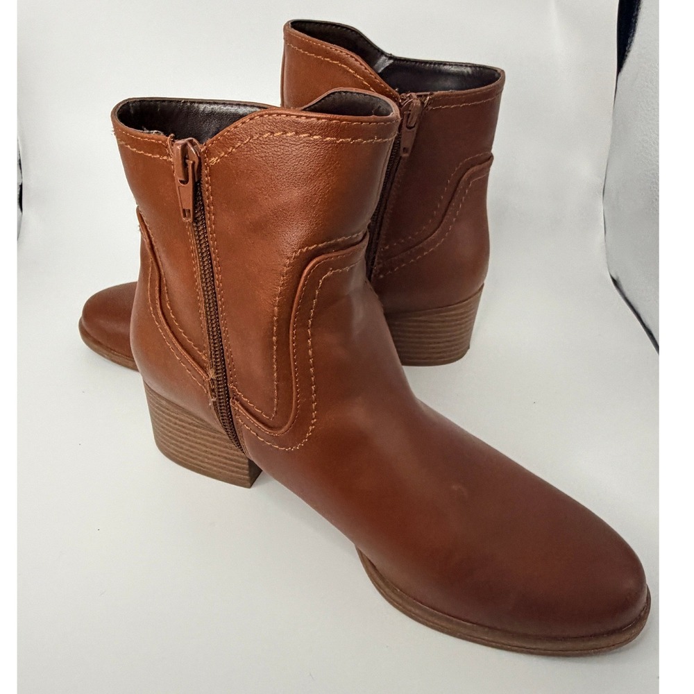 Naturalizer Kelby Cognac Brown Ankle Boots Western Stitch Block Heel Womens 8.5M - Picture 5 of 8